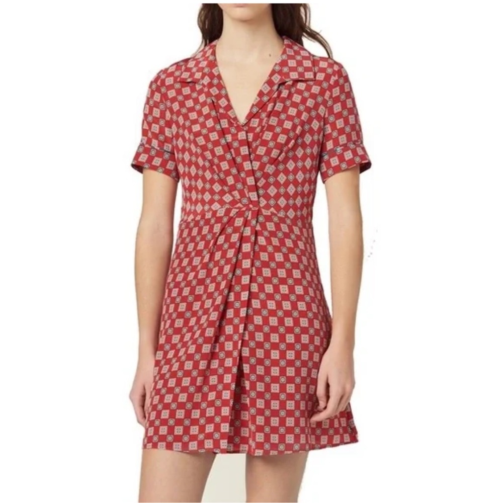 Sandro Geometric Print Silk Mini Red